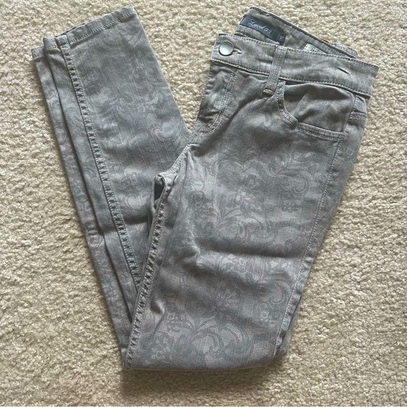 Anthropologie Level 99 “Janice Ultra Skinny” Grey Jeans Floral Lace Print - Picture 1 of 6